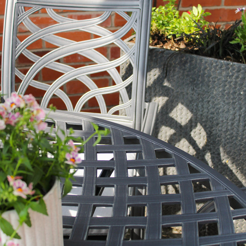 Hartman Tuscany 6 Seater Cast Aluminium Dining Garden Furniture Set With 2.5m Parasol & Base