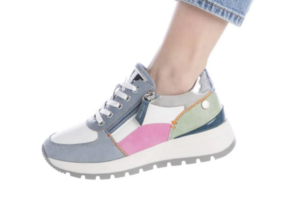 Refresh Ladies Trainers 172446 Jeans, Lace Up Zip combination, Blue Pink Green