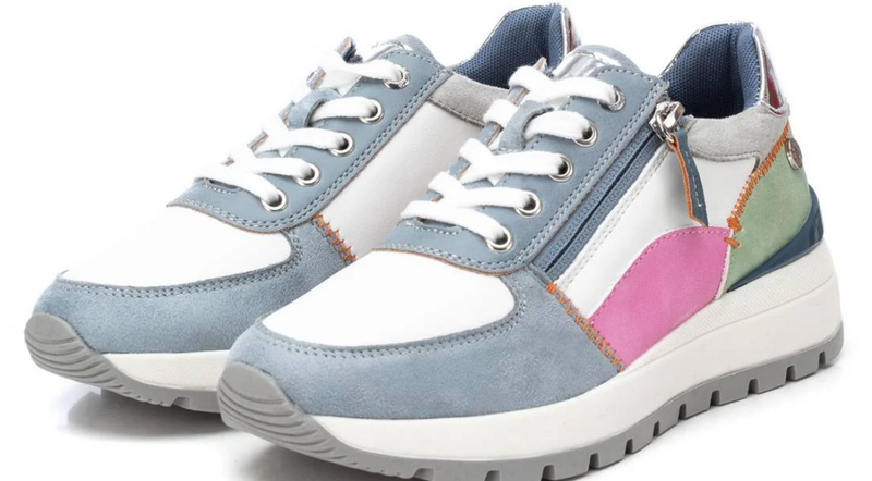 Refresh Ladies Trainers 172446 Jeans, Lace Up Zip combination, Blue Pink Green