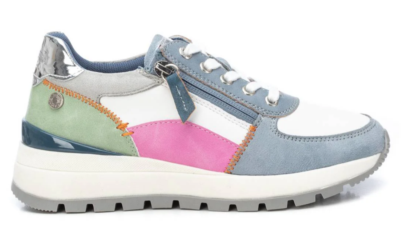 Refresh Ladies Trainers 172446 Jeans, Lace Up Zip combination, Blue Pink Green