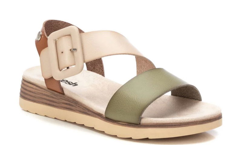 Refresh Ladies Low Wedge Sandal 172844 in Green Cream Tan