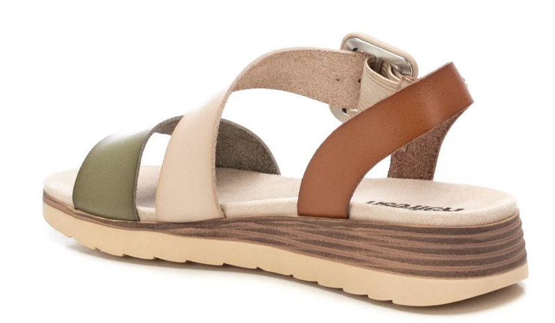 Refresh Ladies Low Wedge Sandal 172844 in Green Cream Tan