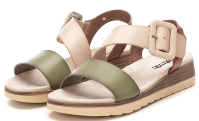 Refresh Ladies Low Wedge Sandal 172844 in Green Cream Tan