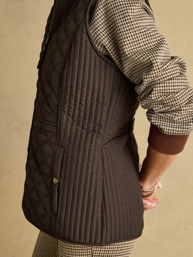 Joules Women’s Minx Brown Showerproof Diamond Quilted Gilet with Adjustable Waist