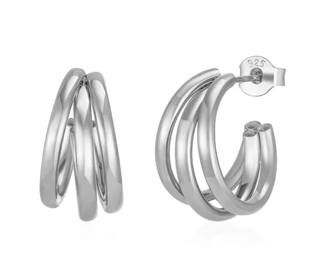 Kilkenny Silver tri Hoop Earrings E1956 Silver