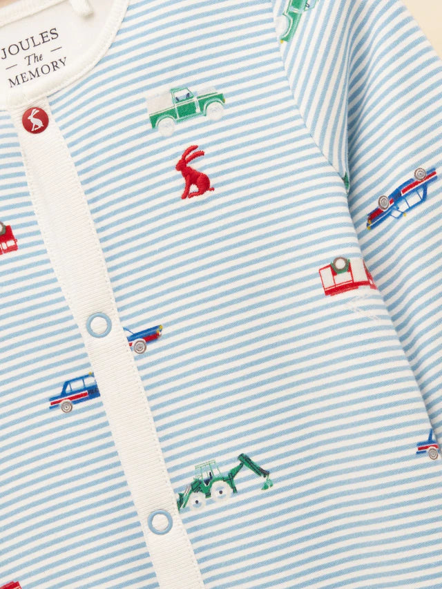 Joules Razamataz Blue Cotton Babygrow-Cars