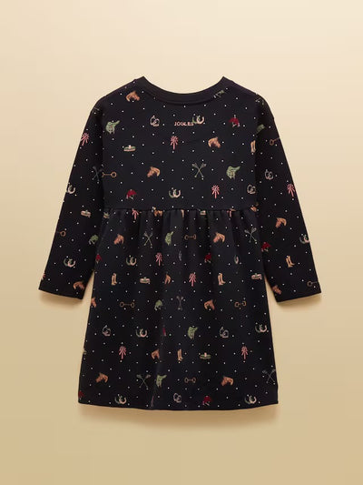 Joules Kids Girls' Emma TicTac Horse Navy Long Sleeve Sweat Dress