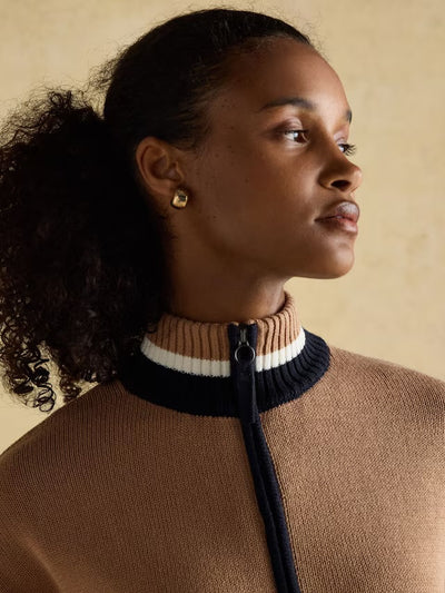 Joules Women’s Varsity Brown/Cream Colourblock Quarter Zip Cotton Jumper