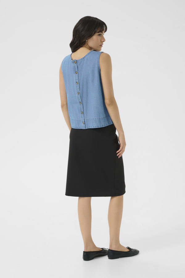 Kaffe Women’s KAluise Sleeveless Blouse in Medium Blue Chambray
