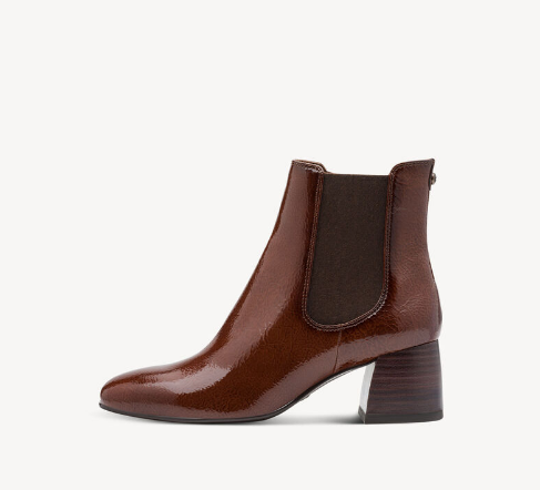 Tamaris Ladies Block Heel Ankle Boot 25327-45 in Cognac Patent