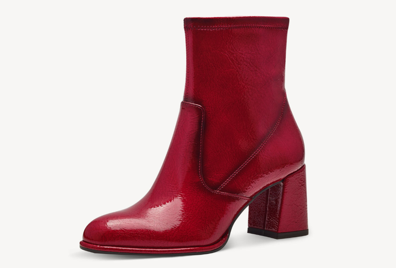 Tamaris Ladies Block Heel Boots 25357-41 In Red Patent