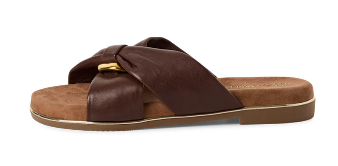 Marco Tozzi Ladies Leather Slide 27133-42 Mocca, Flat Mule Sandal