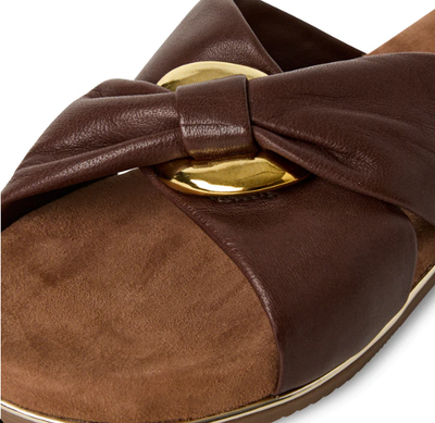 Marco Tozzi Ladies Leather Slide 27133-42 Mocca, Flat Mule Sandal