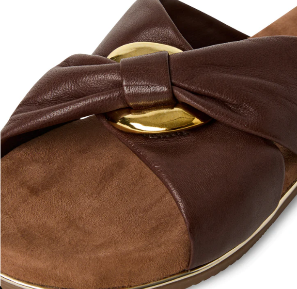 Marco Tozzi Ladies Leather Slide 27133-42 Mocca, Flat Mule Sandal