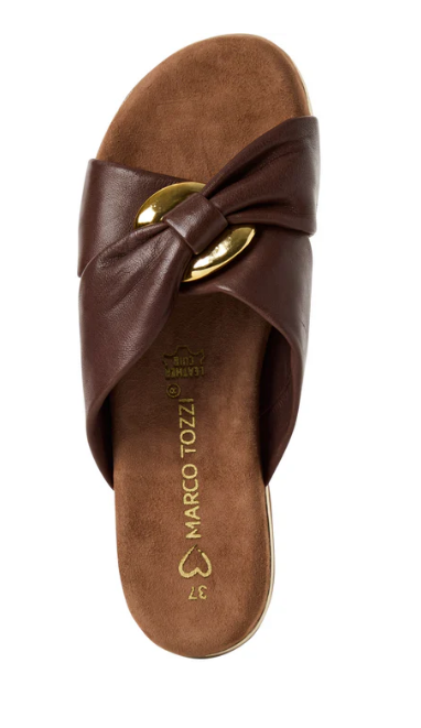 Marco Tozzi Ladies Leather Slide 27133-42 Mocca, Flat Mule Sandal