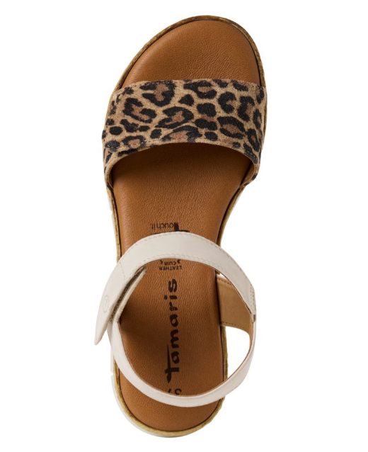 Tamaris Ladies Flat Sandal 28220-44 in Ivory Leopard