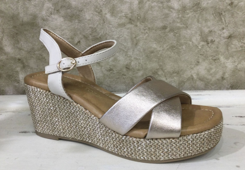 Marco Tozzi Ladies Platform Wedge Sandals 28397-42  in Platinum Combination
