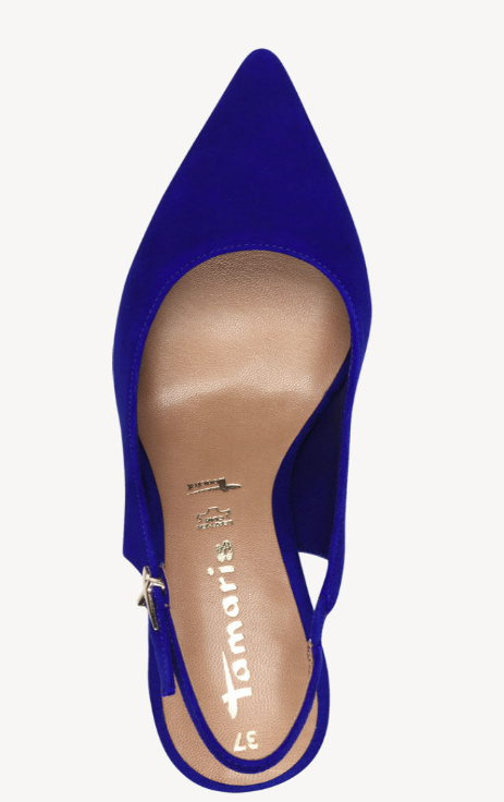 Tamaris Ladies Block Heel Suede Leather Slingback 29633-44 in Royal Blue