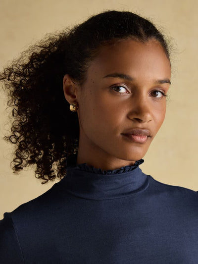 Joules Amy Long Sleeve High Neck Jersey Top - Navy