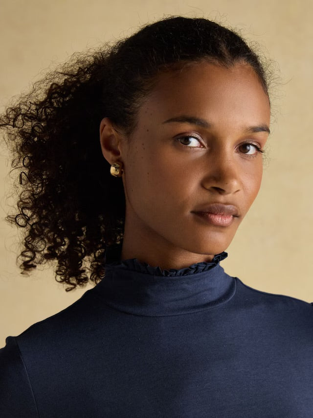 Joules Amy Long Sleeve High Neck Jersey Top - Navy