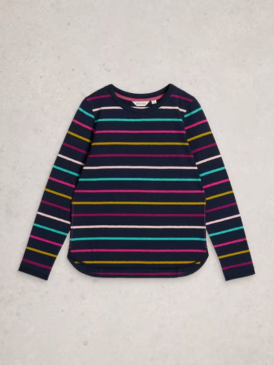 White Stuff Women’s Clara Stripe Neck Tee in Navy Multi