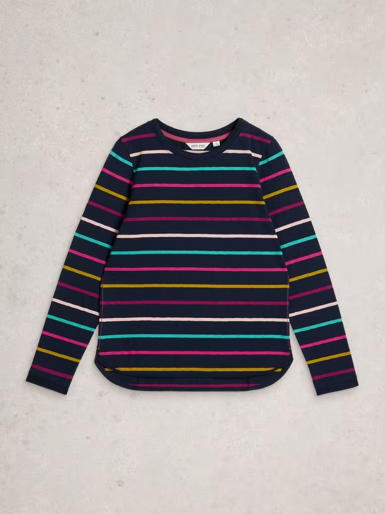 White Stuff Women’s Clara Stripe Neck Tee in Navy Multi