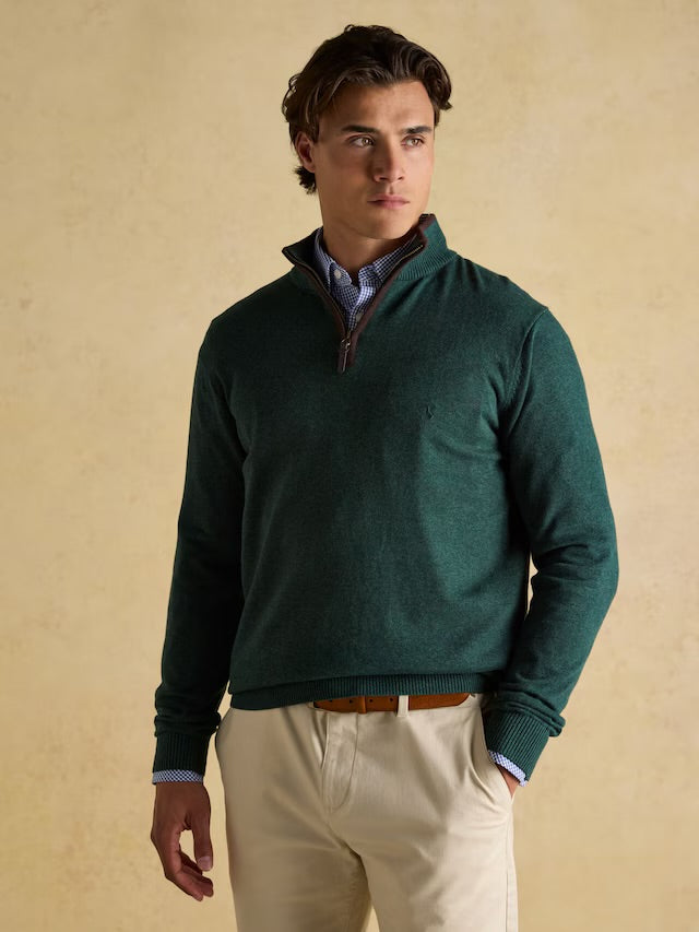 Joules Men’s Hillside Dark Green Quarter Zip Knitted Jumper