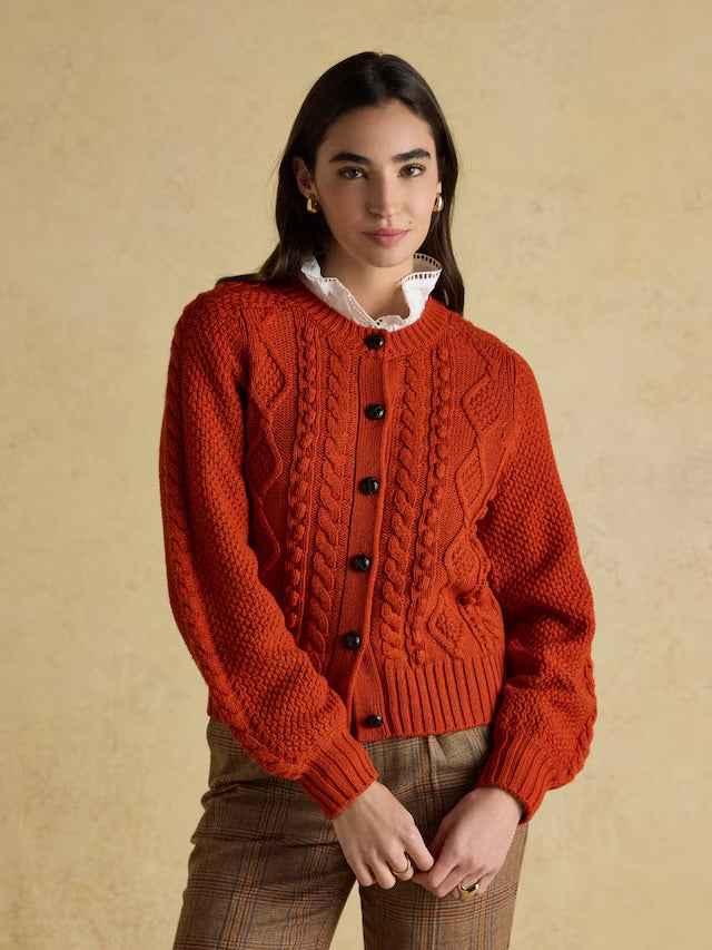 Joules Women’s Rafferty Orange Cable Knit Cardigan