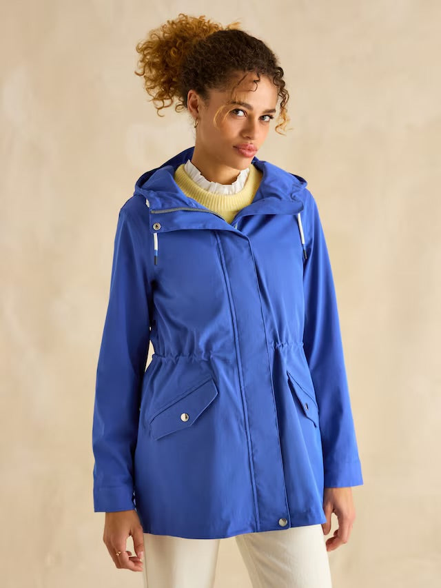 Joules Women's Portwell Blue Waterproof Raincoat With Hood