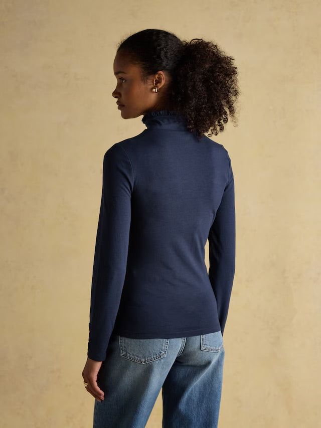 Joules Amy Long Sleeve High Neck Jersey Top - Navy