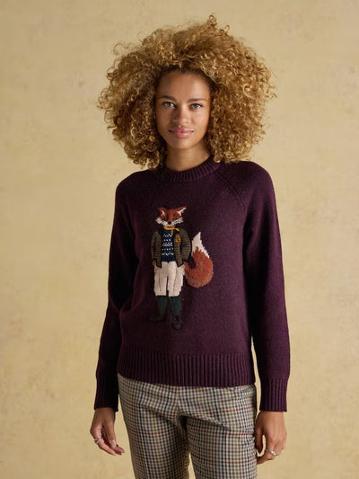 Joules Women’s Jonty Wine Red Crew Neck Intarsia Jumper