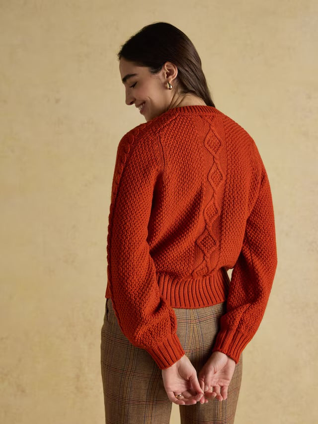 Joules Women’s Rafferty Orange Cable Knit Cardigan