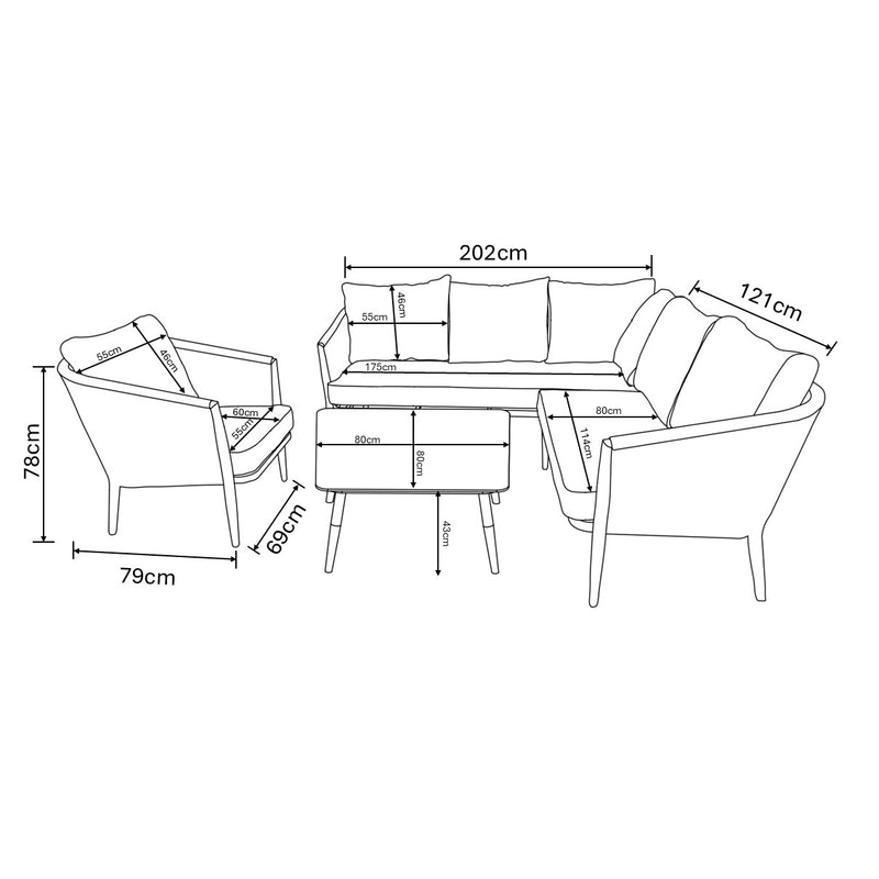 Portico Square Corner Sofa Set Wood Effect Aluminium Frame