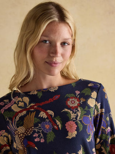 Joules Women’s Harbour Navy Bird Floral Boat Neck Printed Top