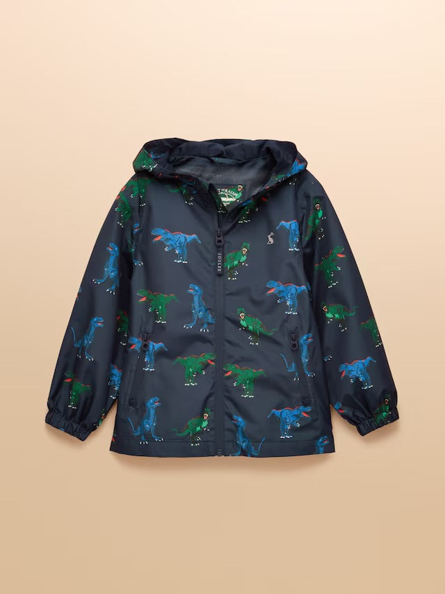 Joules Boys’ Rainwell Waterproof Jacket With Hood - Navy Dino
