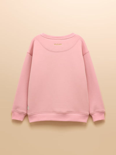 Joules Girls' Mackenzie Pink Horses Embroidered Artwork Sweatshirt With Faux Faur Lining