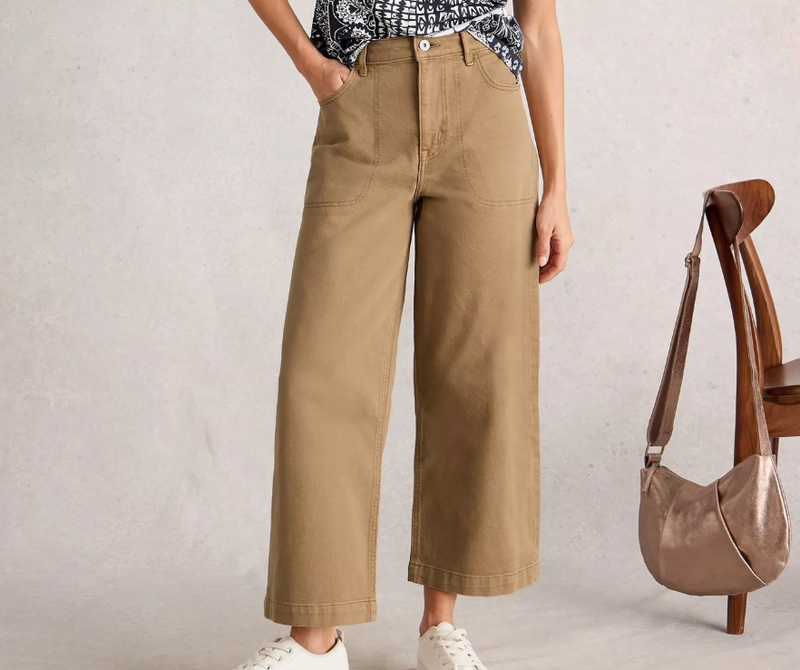 White Stuff Ladies Crop Tia Wide Leg Jean in MID TAN