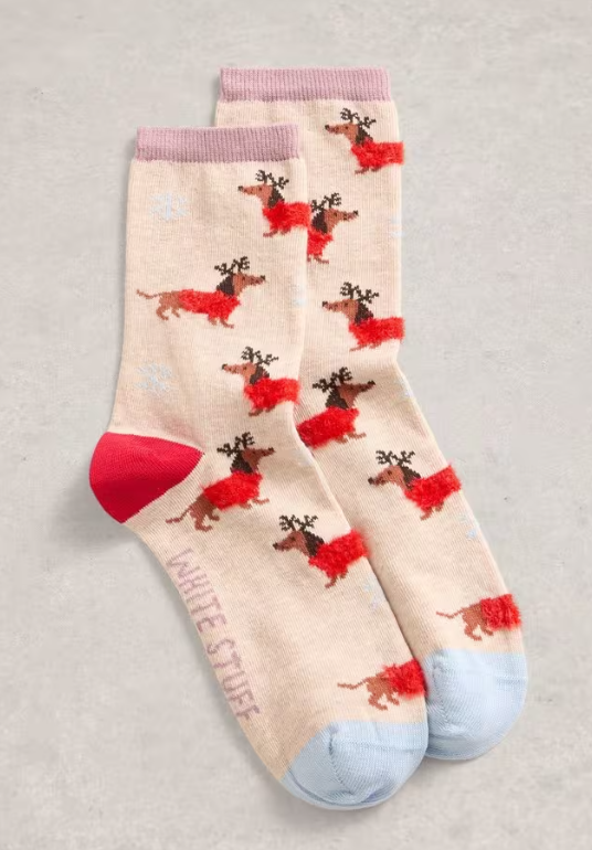White Stuff Fluffy Print Ankle Sock in NATURAL MULTI