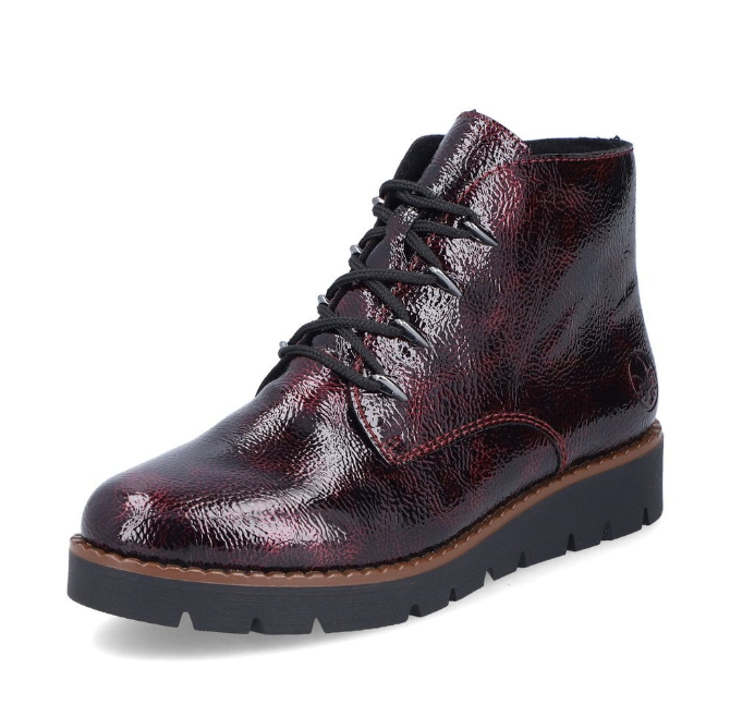 Rieker Ladies Flat Laced Up Boot In Red