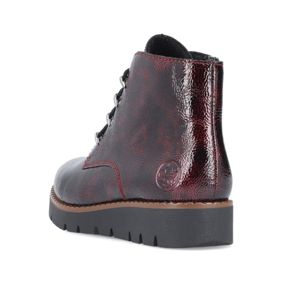 Rieker Ladies Flat Laced Up Boot In Red