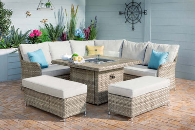 St Lucia Grand Square Corner Fire Pit Dining Set