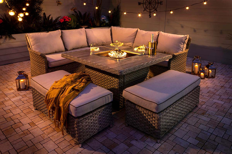 St Lucia Grand Square Corner Fire Pit Dining Set