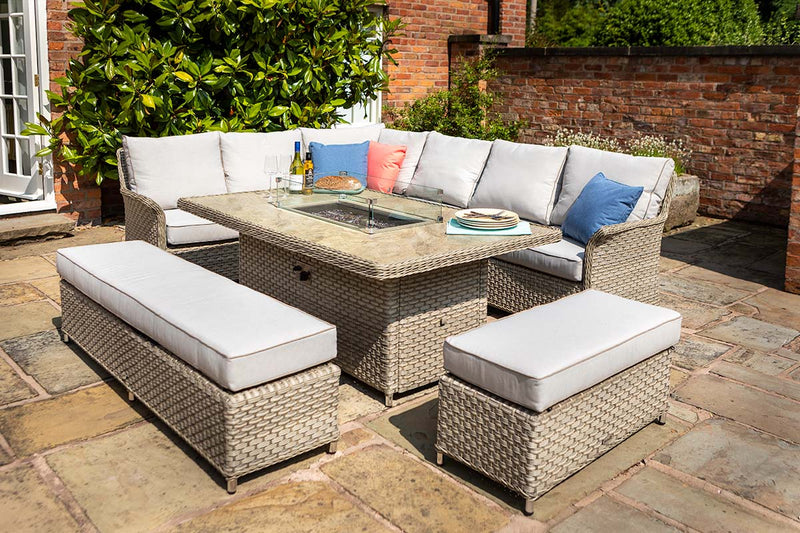 St Lucia Grand Rectangular Corner Fire Pit Dining Set