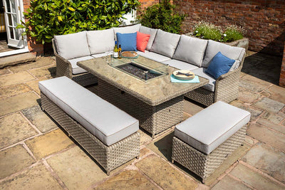 St Lucia Grand Rectangular Corner Fire Pit Dining Set