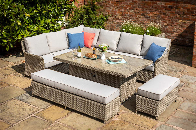 St Lucia Grand Rectangular Corner Fire Pit Dining Set