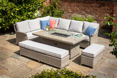 St Lucia Grand Rectangular Corner Fire Pit Dining Set