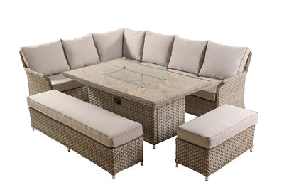 St Lucia Grand Rectangular Corner Fire Pit Dining Set