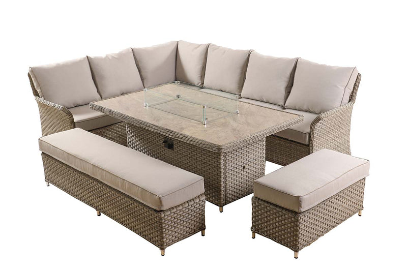 St Lucia Grand Rectangular Corner Fire Pit Dining Set