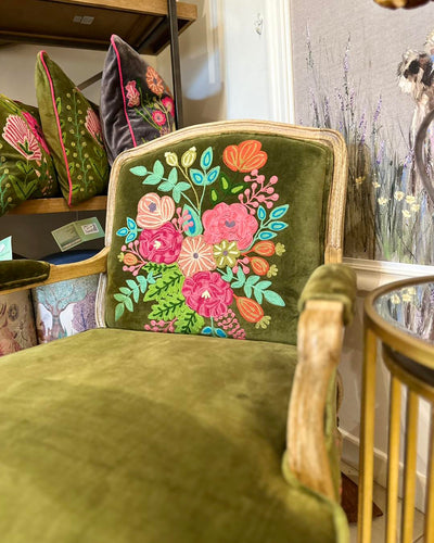 Hand Embroidered Velvet Moss Country Chair