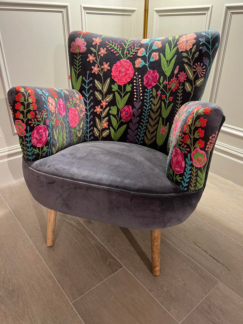 Hand Embroidered Velvet Dove Grey Chair